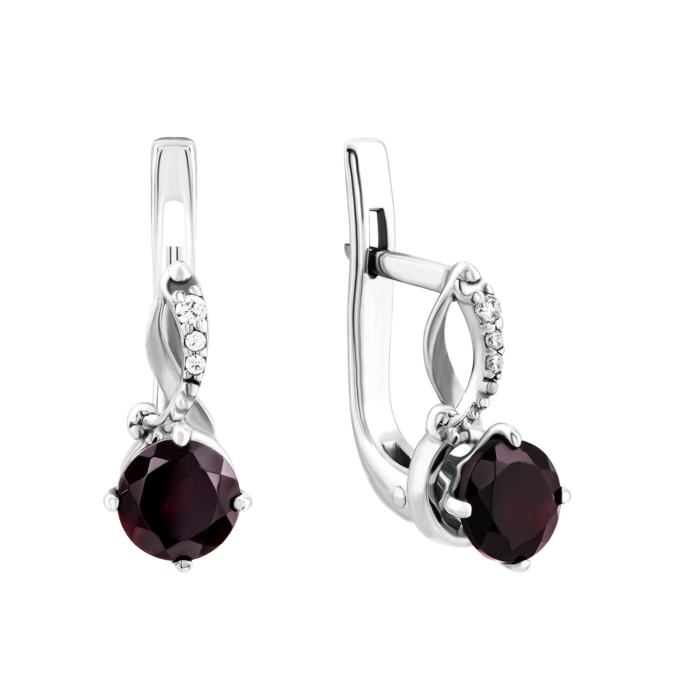 Серебряные серьги с гранатом и фианитами. Артикул UG5585/гр с б/з род
