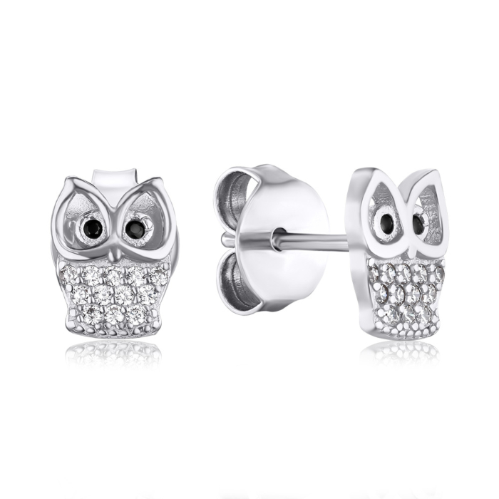 Срібні сережки Сова з фіанітами 5E27213-E/12/7
