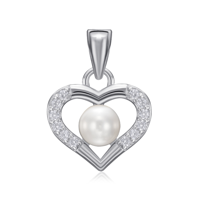 Срібна підвіска з перлиною та фіанітами. Артикул 5P19249-P/12/1941