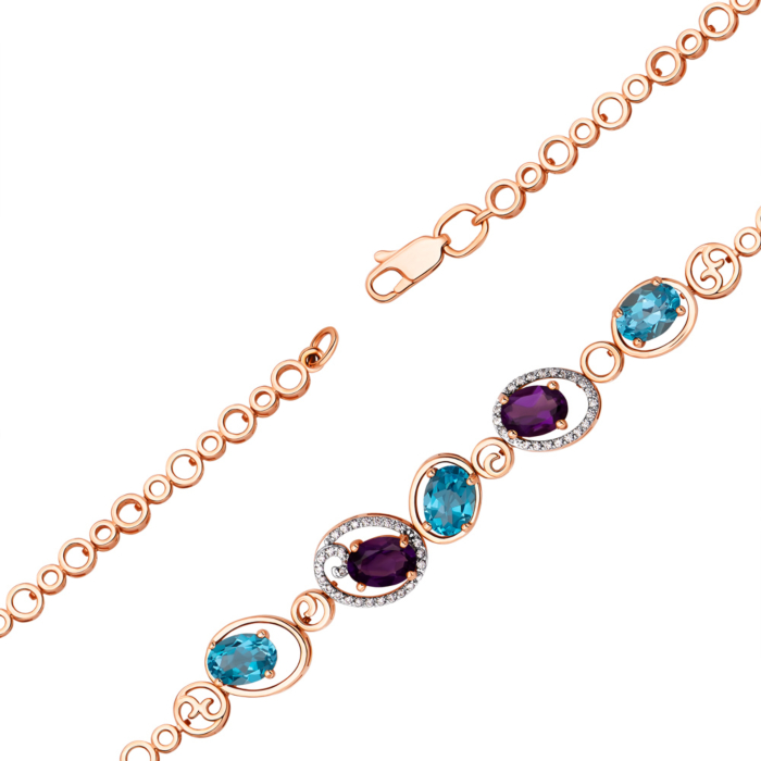 Золотое колье с миксом полудрагоценных камней. Артикул 60101/01/1/5490