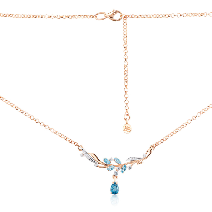 Золотое колье «Зимняя веточка» с топазом и фианитами. Артикул 60103/66191/01/1/7233