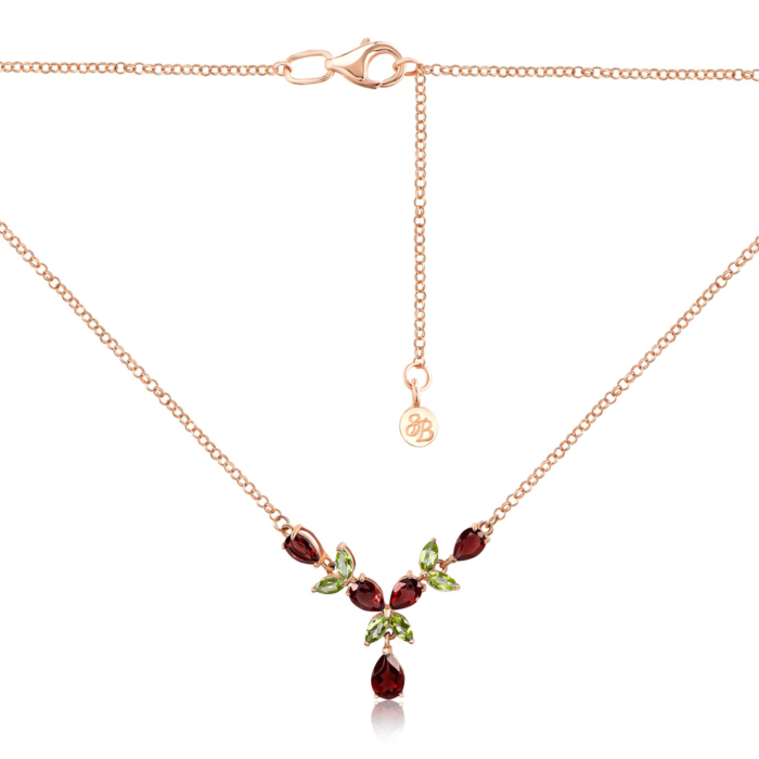 Золотое колье с гранатом и хризолитом. Артикул 60104/66191/01/0/6003