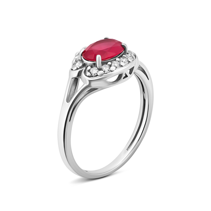 Срібна каблучка з рубіном і фіанітами. Артикул UG5647/им к род