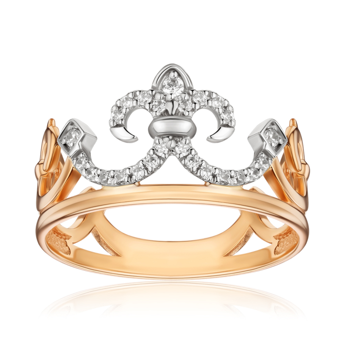 Золота каблучка Корона з фіанітами 700062