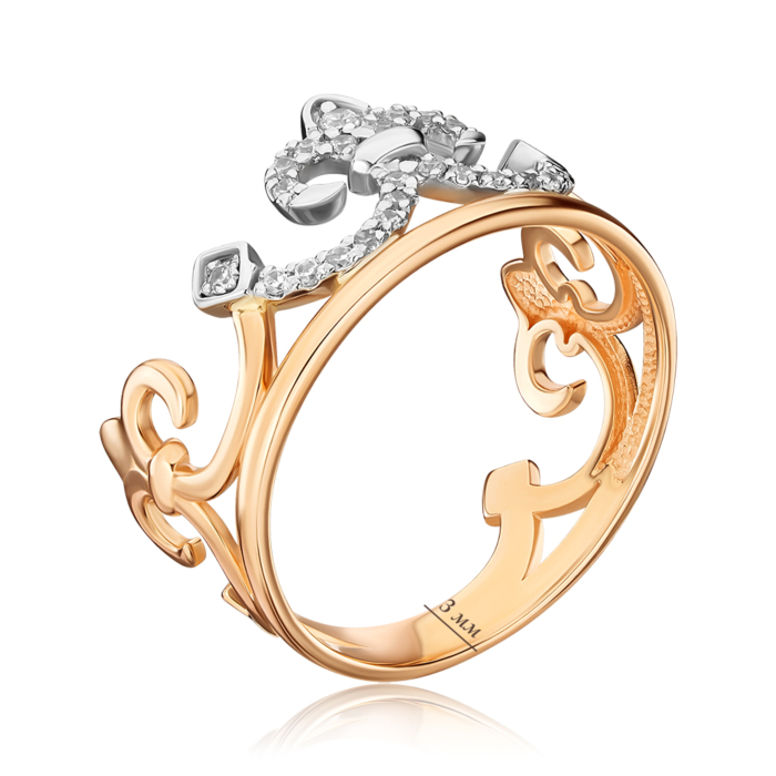 Золота каблучка Корона з фіанітами 700062