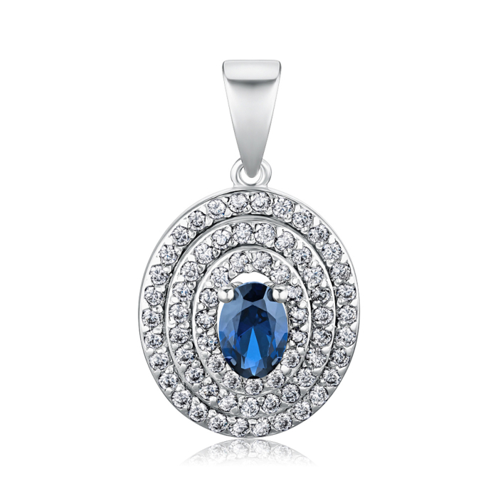 Срібна підвіска з штучним сапфіром та фіанітами 70049/12/1/1006