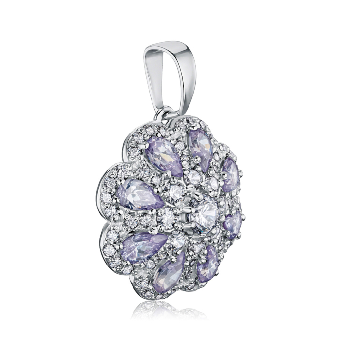 Срібна підвіска з бузковими фіанітами с70054/сирень