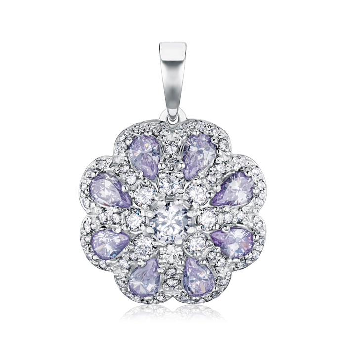 Срібна підвіска з бузковими фіанітами с70054/сирень