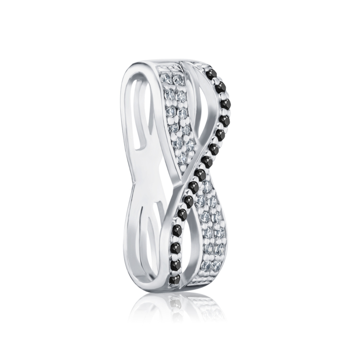 Срібна підвіска Нескінченність з чорними та білими фіанітами с70055/ч