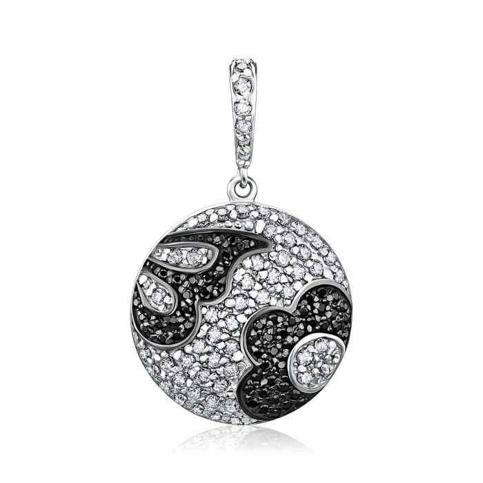 Срібна підвіска з чорними та білими фіанітами с70073/ч