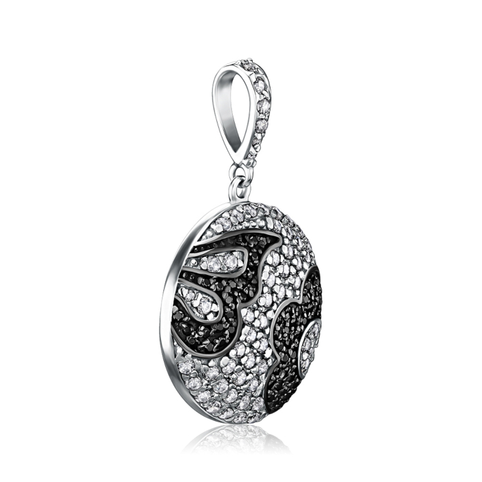 Срібна підвіска з чорними та білими фіанітами с70073/ч