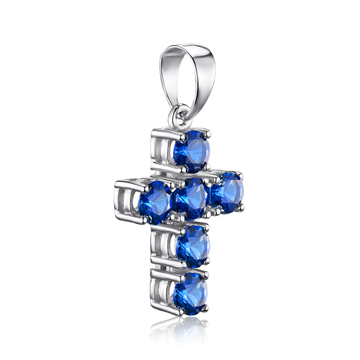 Серебряный крестик с искусственными сапфирами 70275/12/1/1002