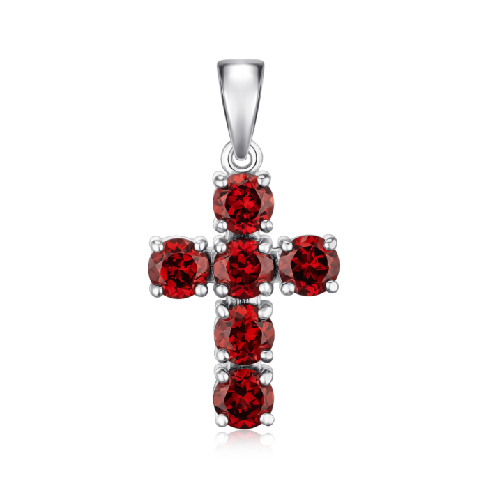 Срібний хрестик з гранатом 70275/12/1/5300