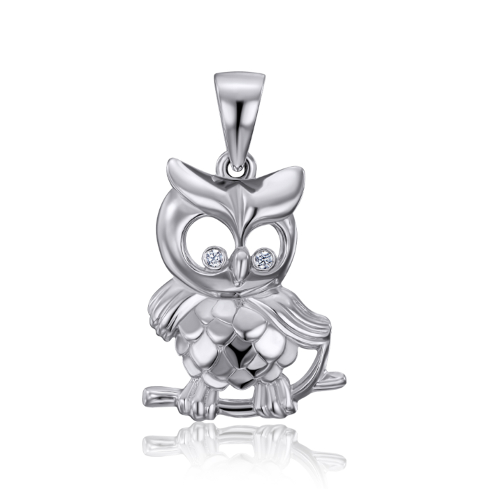 Срібна підвіска «Сова» з фіанітами. Артикул 70305/12/1/13 (с70305)