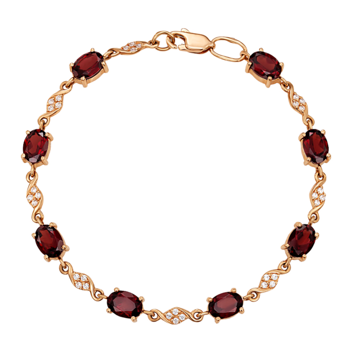 Золотий браслет з гранатом і фіанітами. Артикул 7061/01/0/5031 (7061/гр)