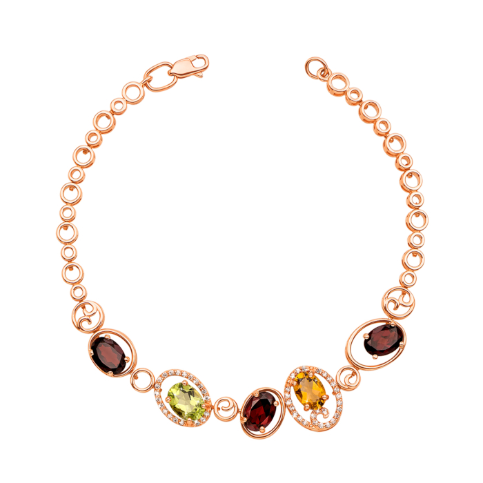 Золотой браслет с миксом полудрагоценных камней. Артикул 7103/01/1/5330