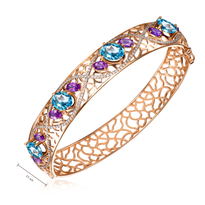 Золотий браслет з міксом напівдорогоцінних каменів. Артикул 7124/01/1/5743