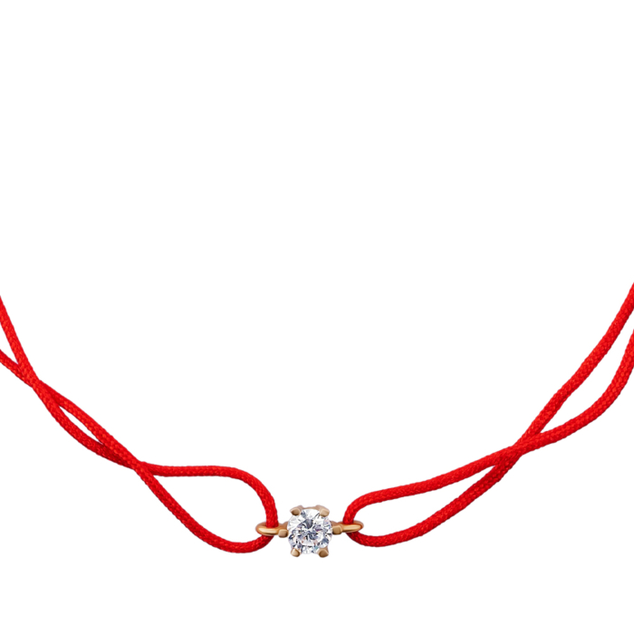 Шовковий червоний браслет з золотими вставками та фіанітом. Артикул 7158-1/01/0/29