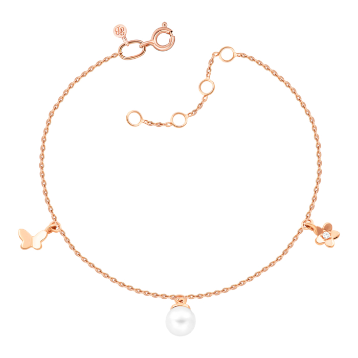 Золотий браслет з фіанітом та перлиною. Артикул UG57166/66024-3/01/0/2083