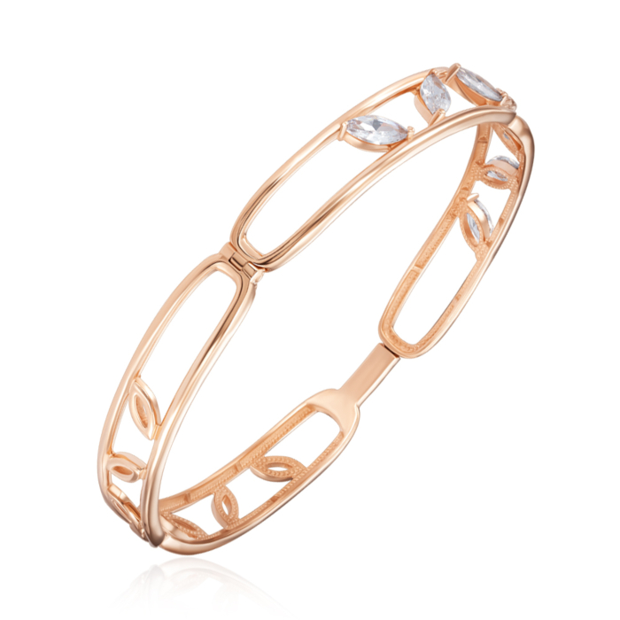 Золотой жесткий браслет с фианитами. Артикул 7197/01/0/1636