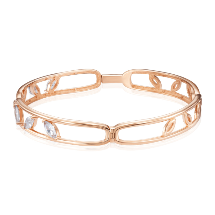 Золотий жорсткий браслет з фіанітами. Артикул 7197/01/0/1636