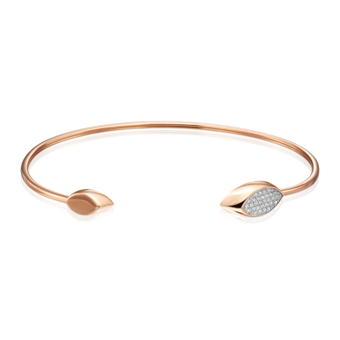 Золотий жорсткий браслет з фіанітами. Артикул 7219/01/1/1