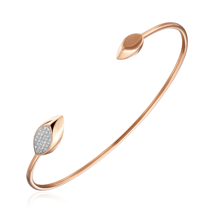 Золотий жорсткий браслет з фіанітами. Артикул 7219/01/1/1