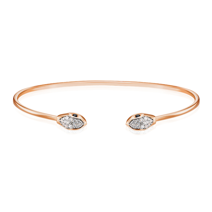 Жорсткий золотий браслет з фіанітами. Артикул 7224/01/1/21056