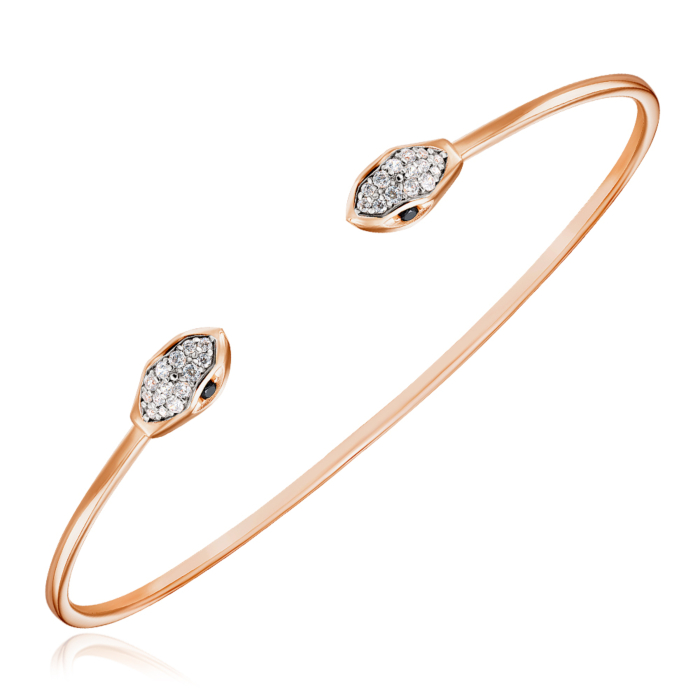 Жесткий золотой браслет с фианитами. Артикул 7224/01/1/21056