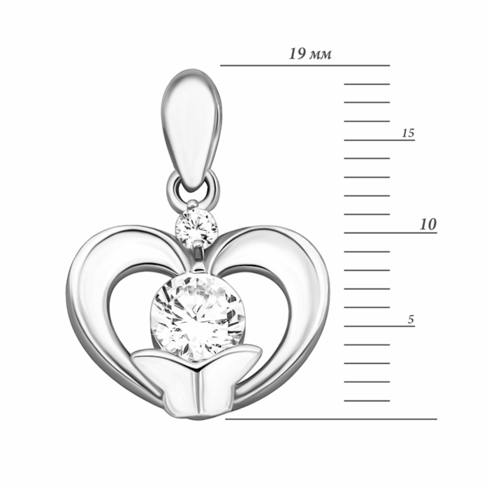 Срібна підвіска Серце з фіанітами. Артикул UG57PE40046