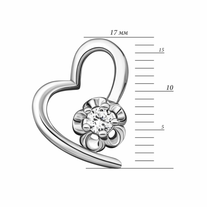 Срібна підвіска Серце з фіанітом. Артикул UG57PE40083
