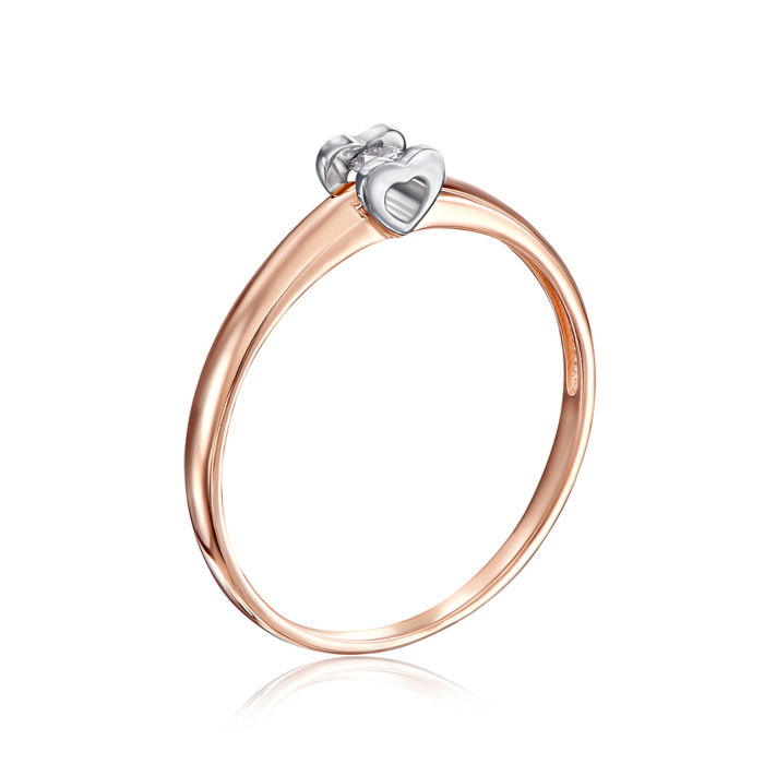 Золотое кольцо «Сердце» с бриллиантом. Артикул 800006/01/1/8556