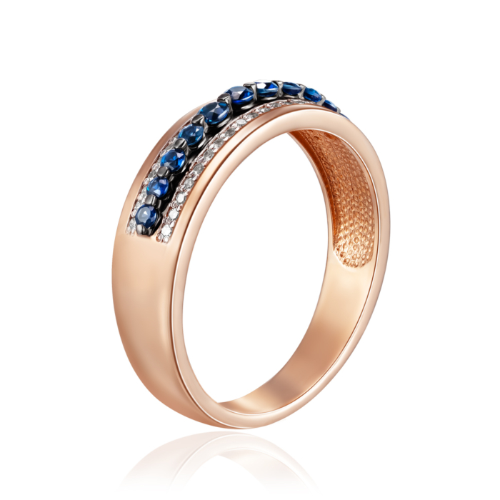 Золотое кольцо с сапфирами и бриллиантами. Артикул 800027/01/1/8467