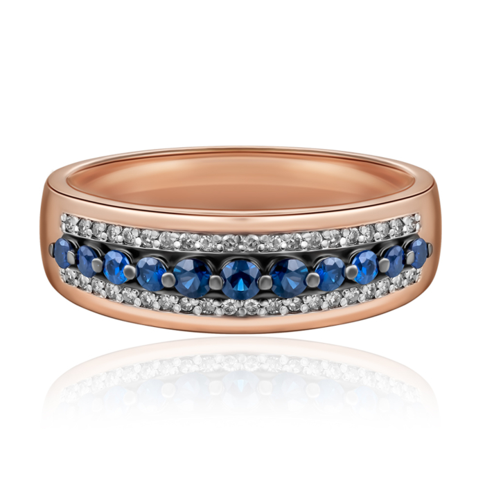 Золотое кольцо с сапфирами и бриллиантами. Артикул 800027/01/1/8467