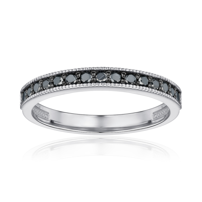 Кольцо из белого золота с черными бриллиантами 800037/02/1/8065