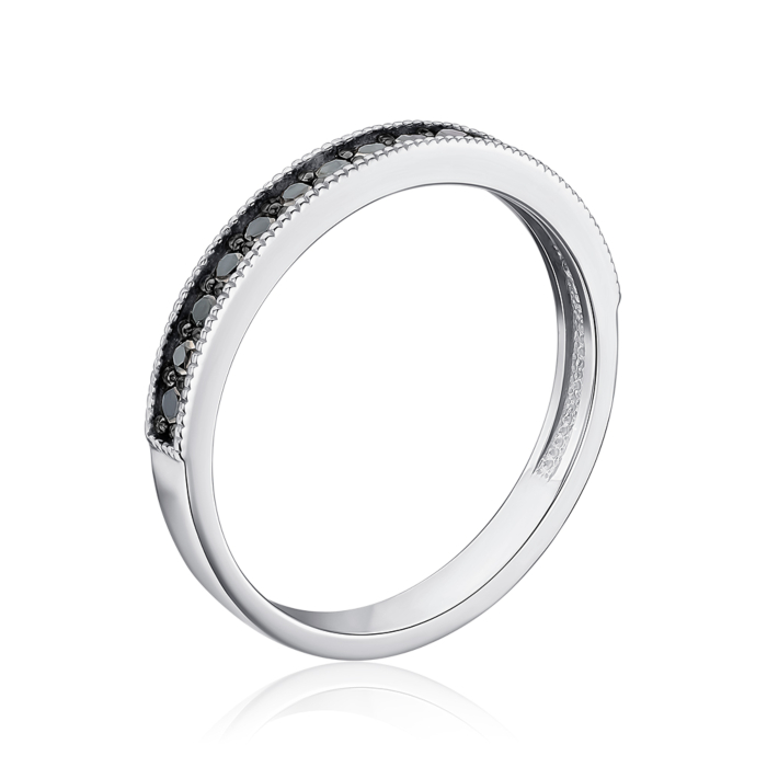 Кольцо из белого золота с черными бриллиантами 800037/02/1/8065