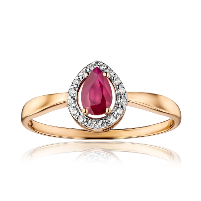 Золота каблучка з рубіном та діамантами 800070/01/1/9777