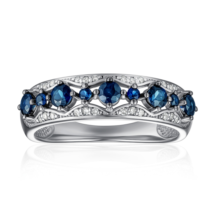 Золота каблучка з діамантами та сапфірами. Артикул 800073/02/1/9905