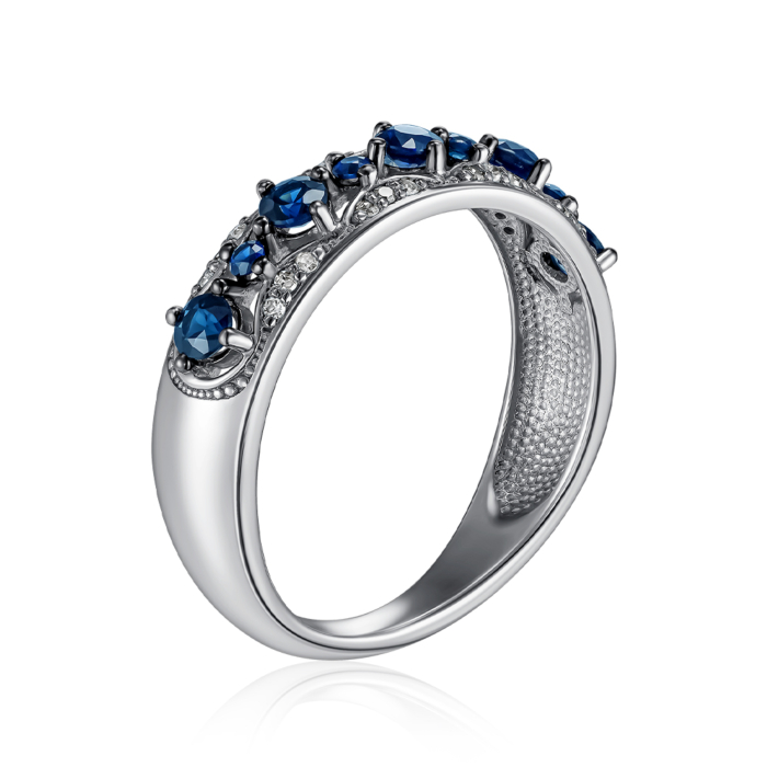 Золота каблучка з діамантами та сапфірами. Артикул 800073/02/1/9905