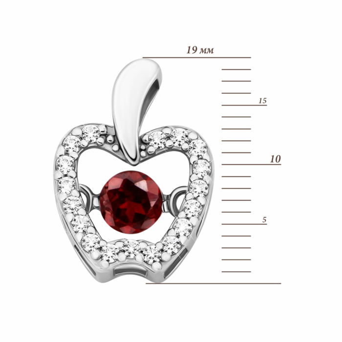 Срібна підвіска з гранатом та фіанітами. Артикул UG5806П.г.Rh