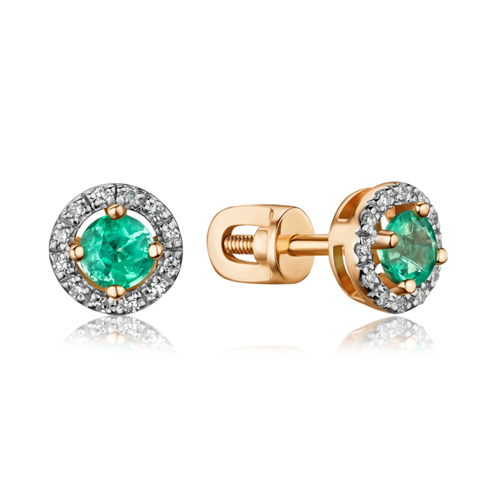 Сережки з червоного золота з смарагдами та діамантами 8070127/01/1/9917