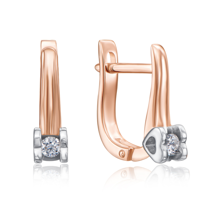 Золотые серьги «Сердце» с бриллиантами. Артикул 807015/01/1/8556