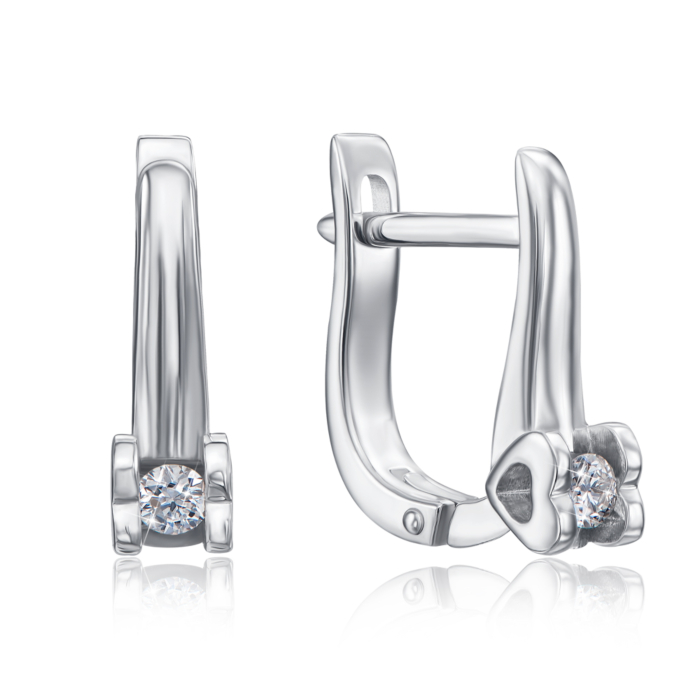 Золотые серьги «Сердце» с бриллиантами. Артикул 807015/02/1/8556