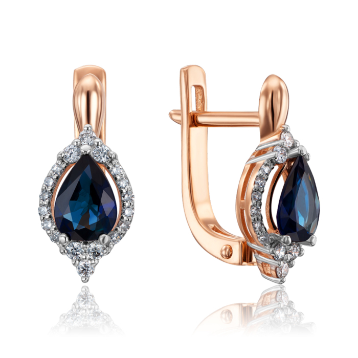 Золоті сережки з діамантами та сапфірами. Артикул 807085/01/1/10164