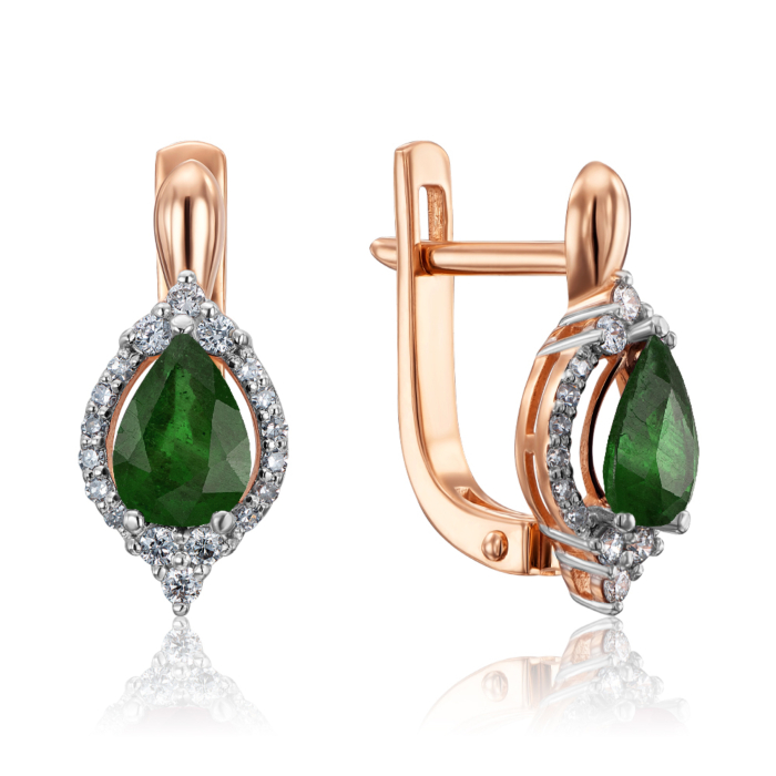 Золотые серьги с изумрудом и бриллиантами. Артикул 807085/01/1/10205