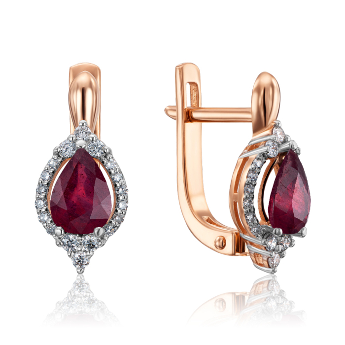 Золотые серьги с рубином и бриллиантами. Артикул 807085/01/1/10206