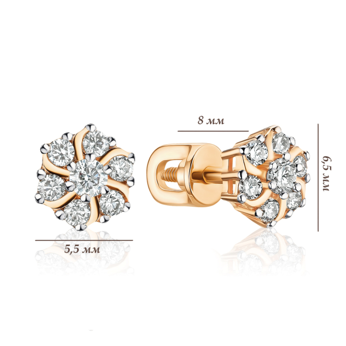 Золотые серьги-пуссеты с бриллиантами 807088/01/1/9679