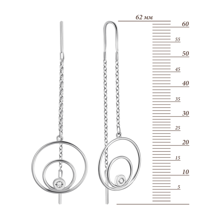 Срібні сережки-протяжки (продевки) з фіанітом. Артикул UG582810б
