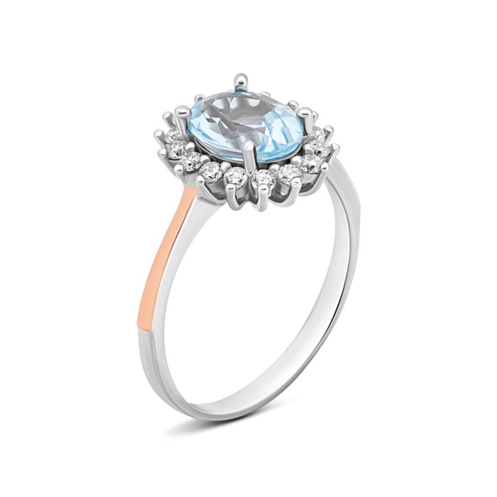 Срібна каблучка з топазом і фіанітами. Артикул UG5847К.т.Rh