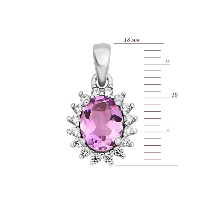 Срібна підвіска з аметистом і фіанітами. Артикул UG5847П.а.Rh